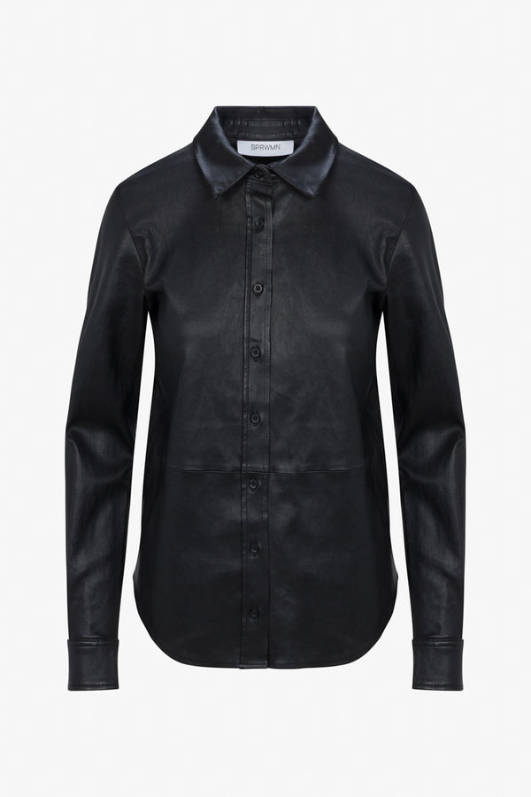 Sprwmn Black Leather Fonda Button Down BLACK