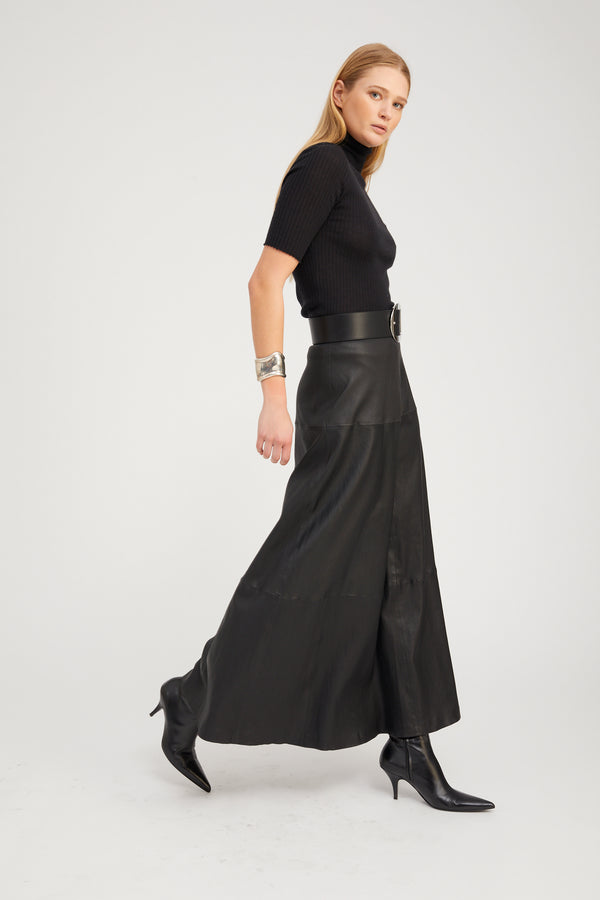 Sprwmn Black Leather Julia Skirt BLACK