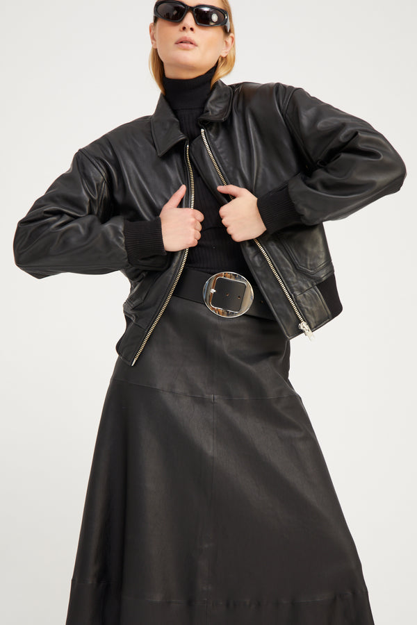 Sprwmn Black Leather Julia Skirt BLACK