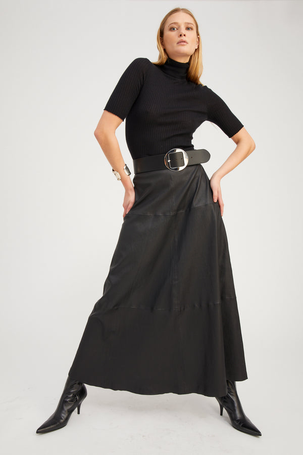Sprwmn Black Leather Julia Skirt BLACK