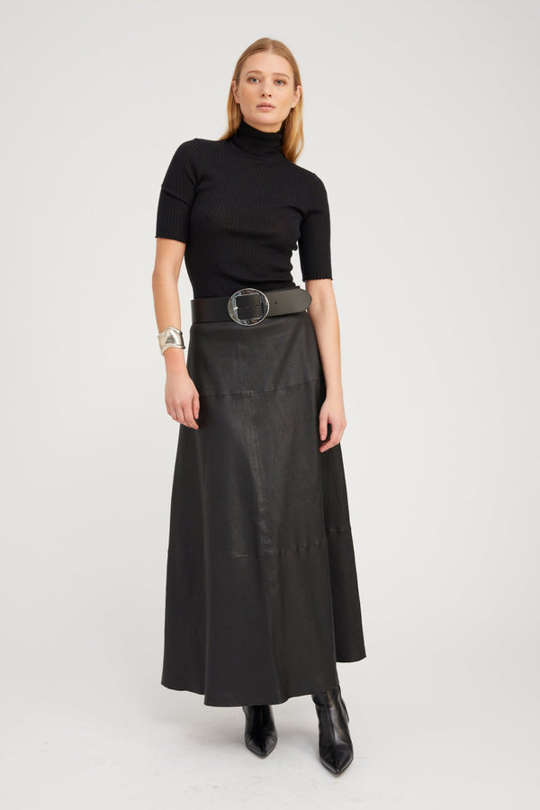 sprwmn Black Leather Julia Skirt BLACK