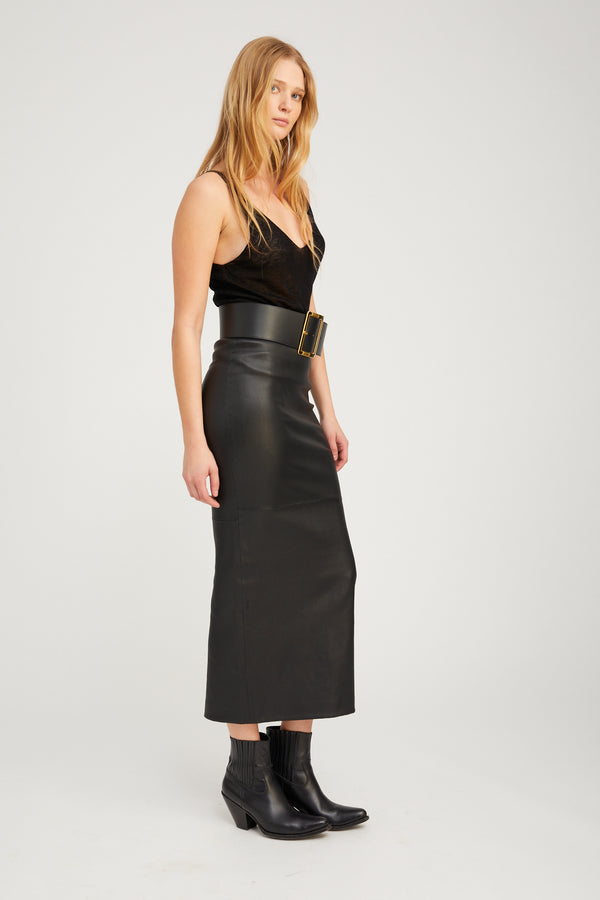 Sprwmn Black Leather Maxi Tube Skirt BLACK