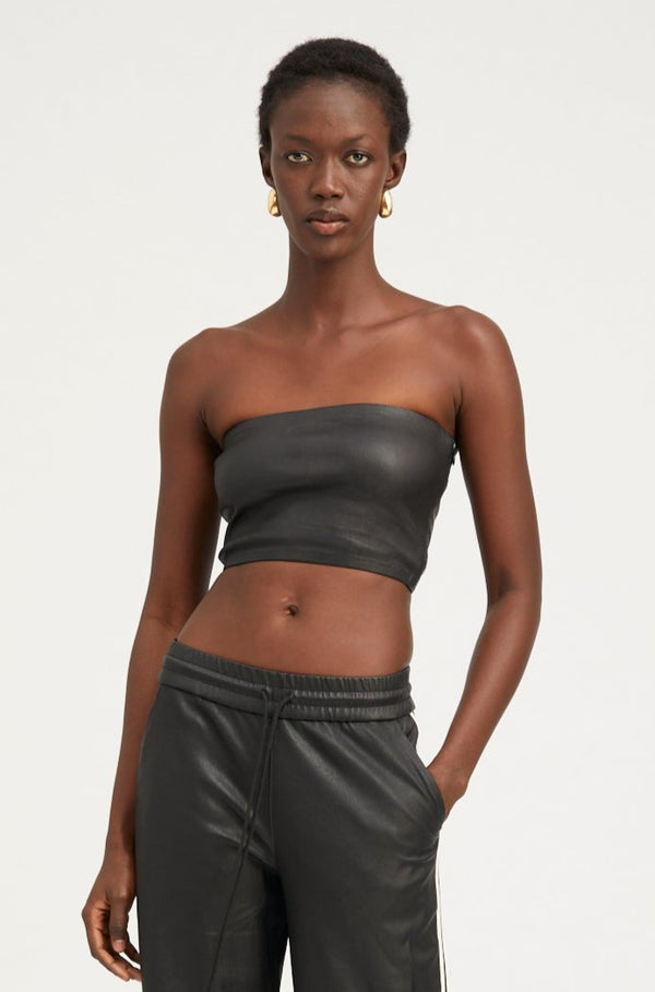 sprwmn Black Leather Micro Tube Top Black