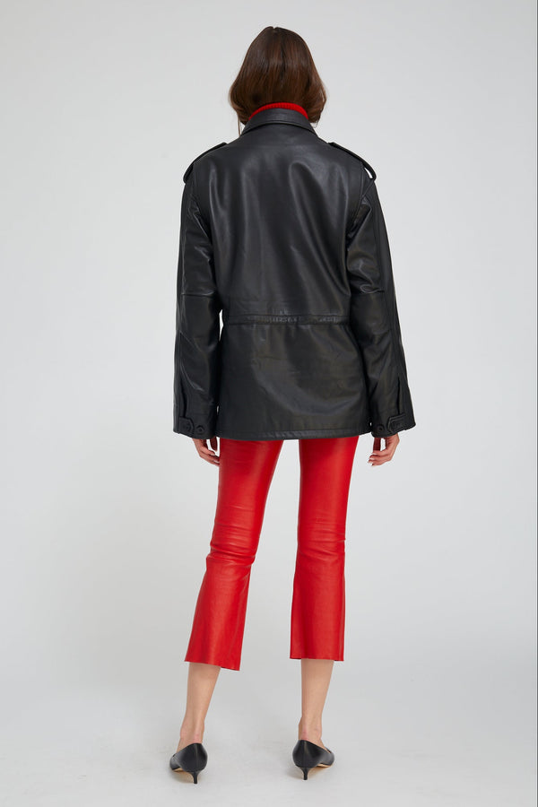 Sprwmn Black Leather Military Jacket BLACK