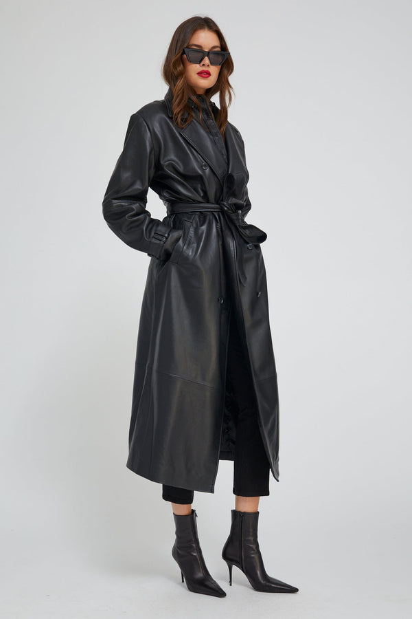 Sprwmn Black Leather Oversized Trench BLACK