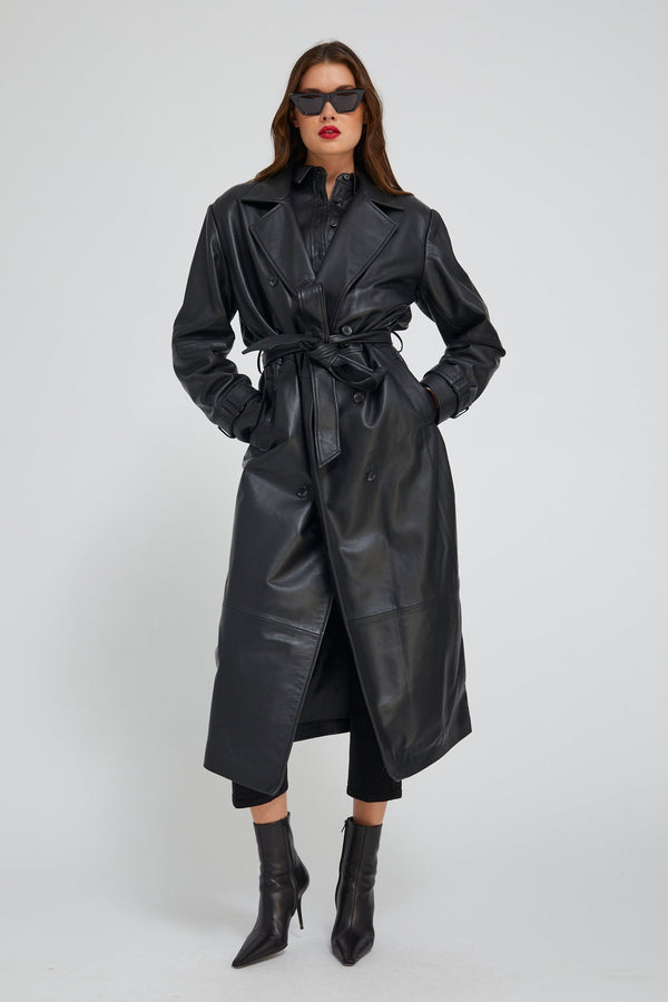 Sprwmn Black Leather Oversized Trench BLACK