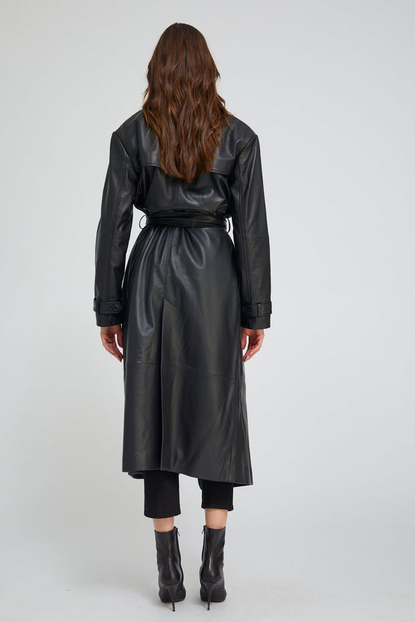 Sprwmn Black Leather Oversized Trench BLACK