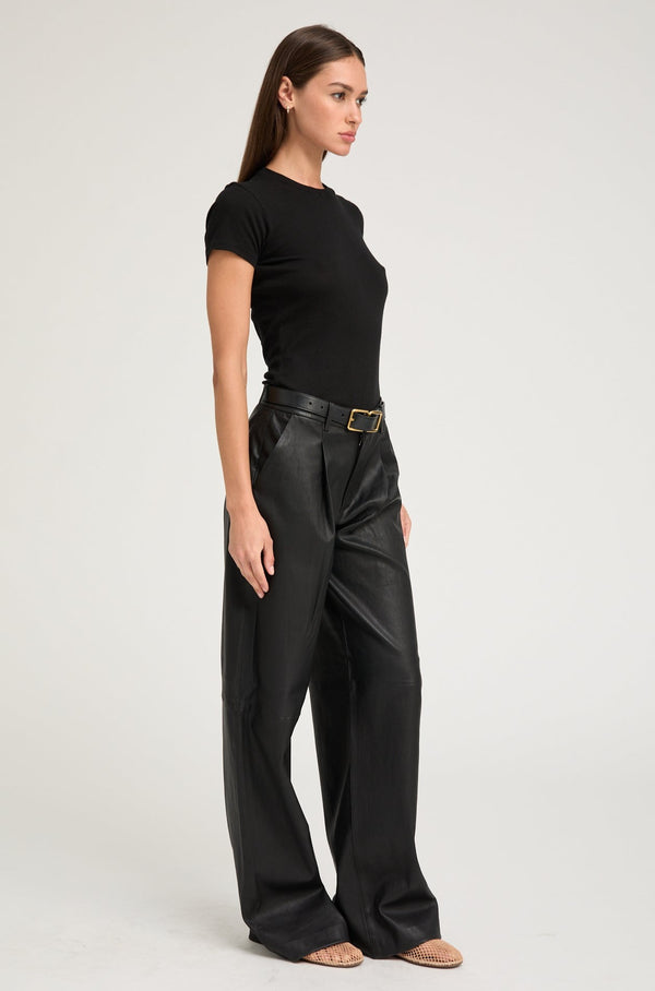 Sprwmn Black Leather Pleated Trousers Black