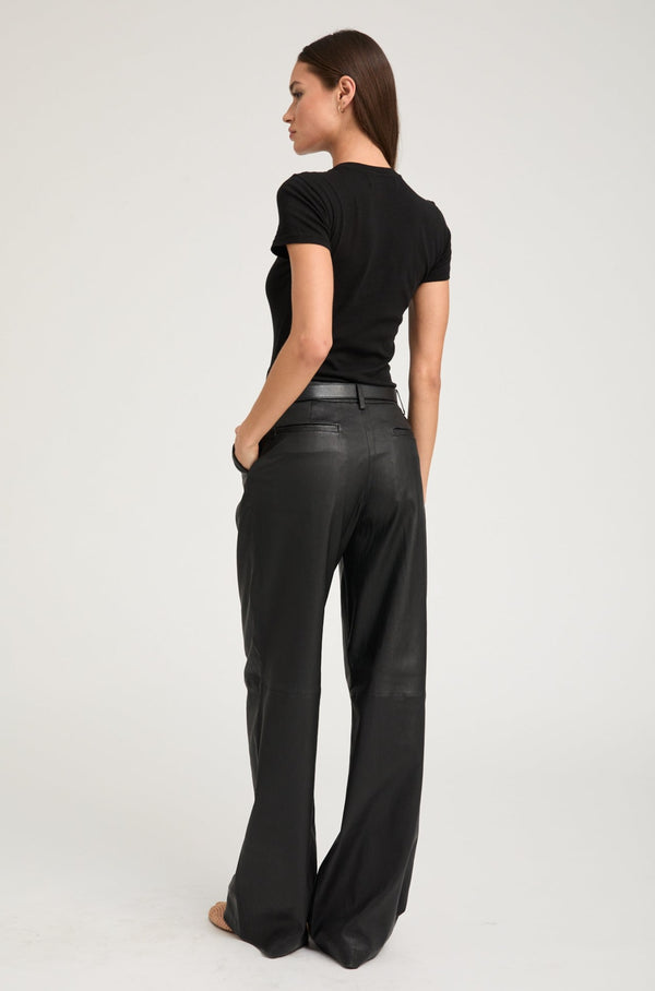 Sprwmn Black Leather Pleated Trousers Black
