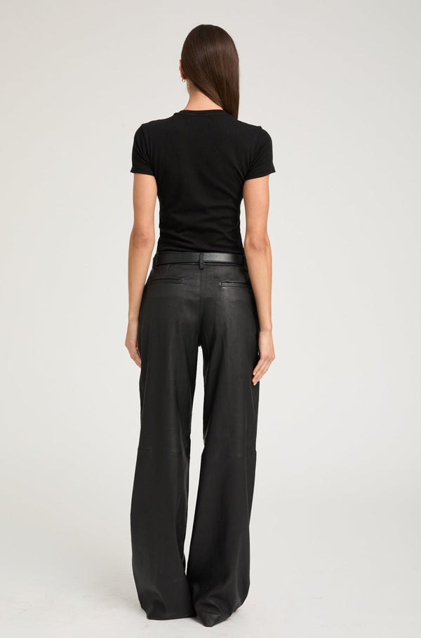 Sprwmn Black Leather Pleated Trousers Black