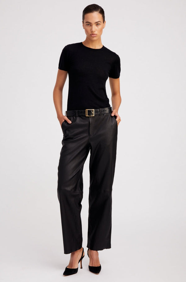Sprwmn Black Leather Relaxed Trousers Black