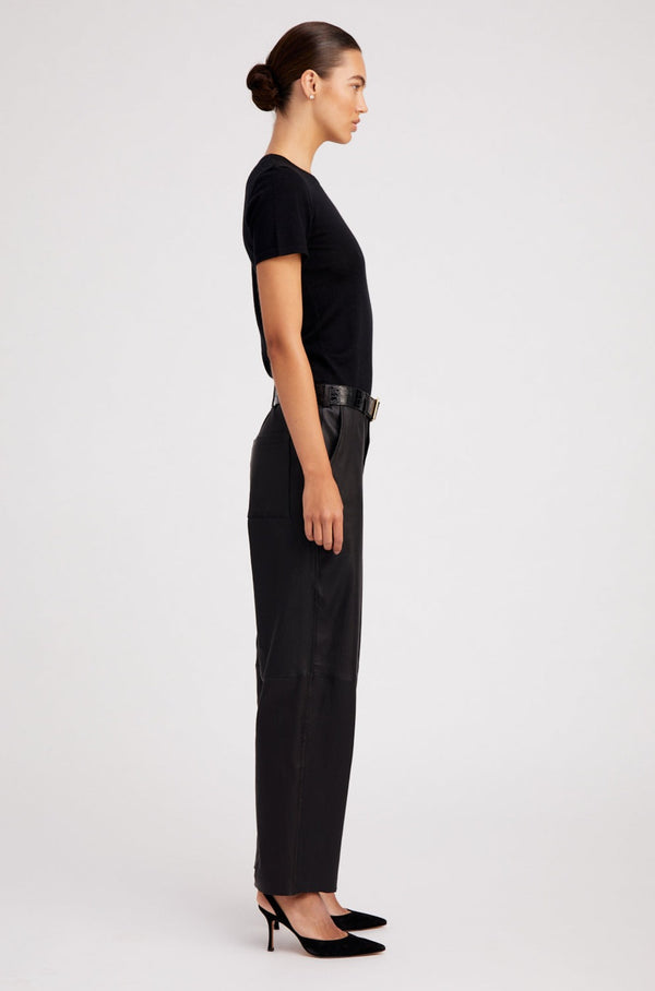 Sprwmn Black Leather Relaxed Trousers Black