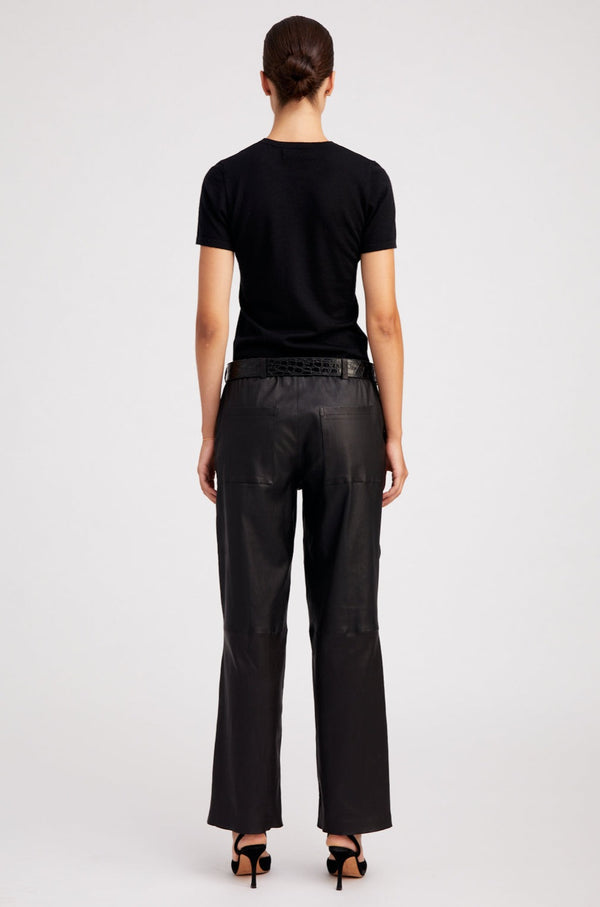 Sprwmn Black Leather Relaxed Trousers Black