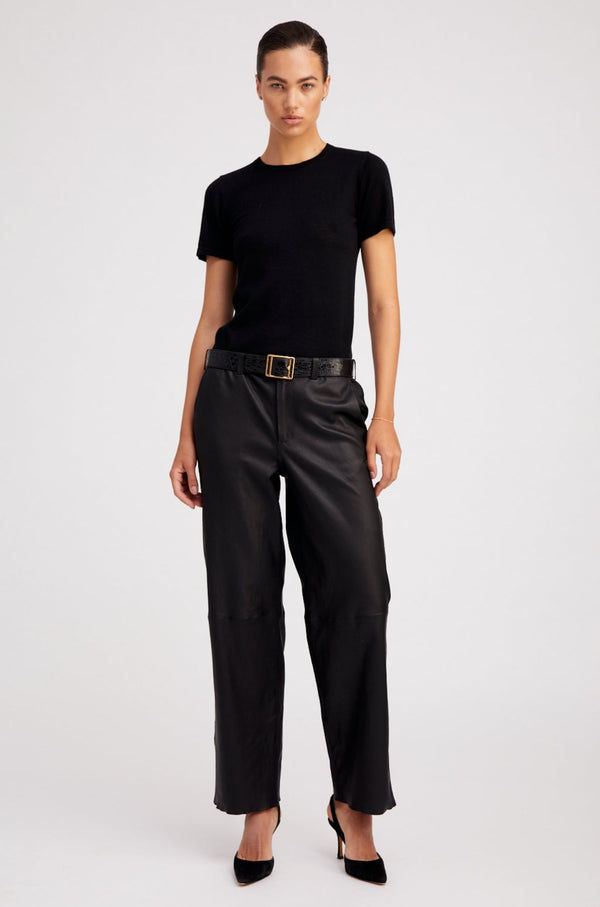 sprwmn Black Leather Relaxed Trousers Black