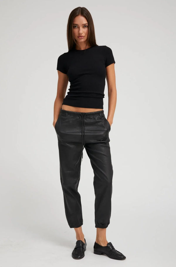 Sprwmn Black Leather Sweatpants Black