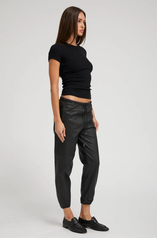 Sprwmn Black Leather Sweatpants Black