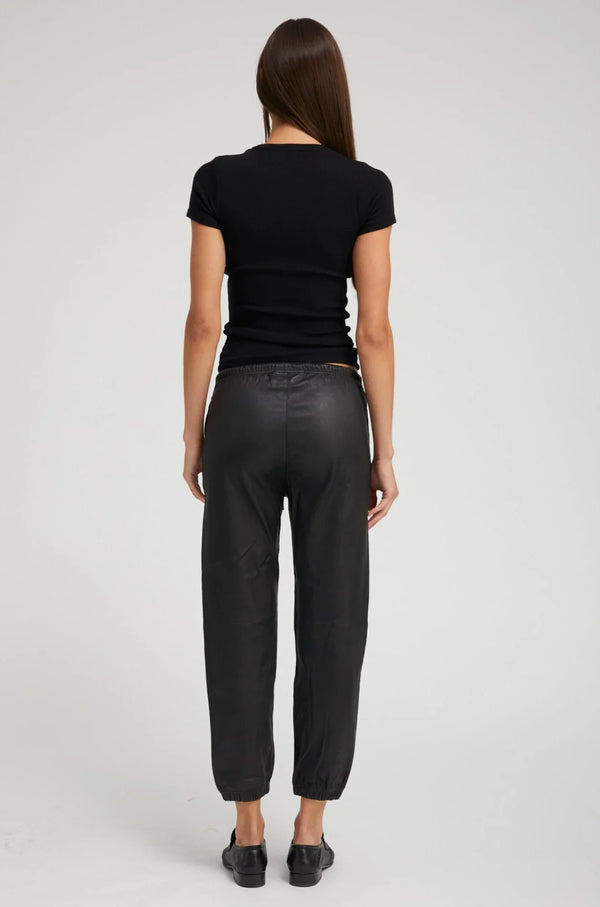 Sprwmn Black Leather Sweatpants Black