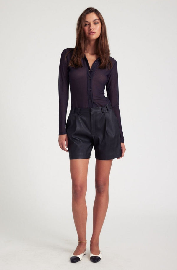 sprwmn Black Leather Trouser Shorts Black