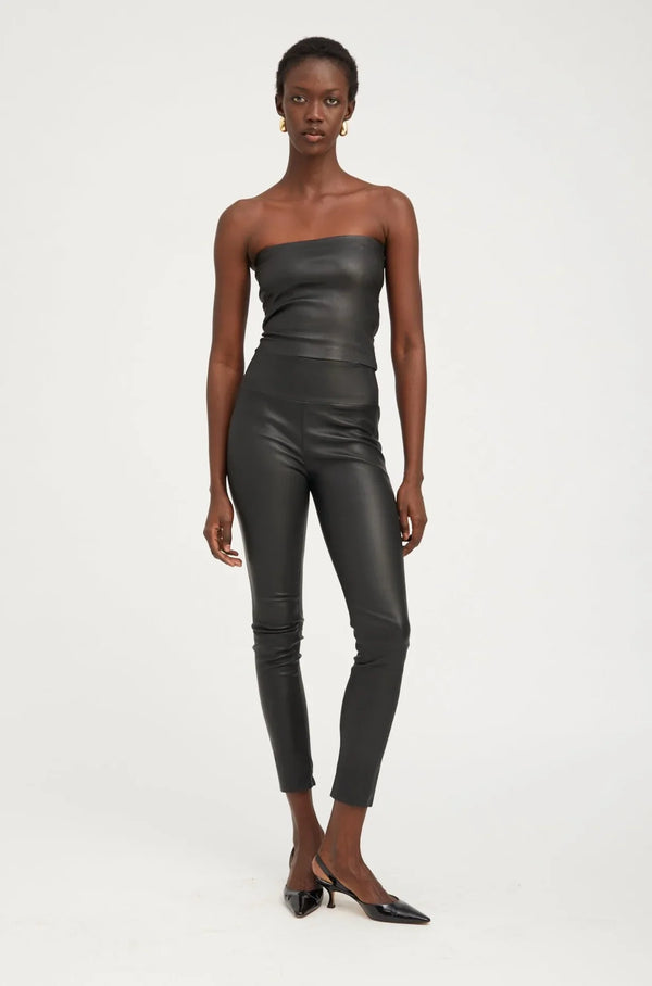 Sprwmn Black Leather Tube Top Black