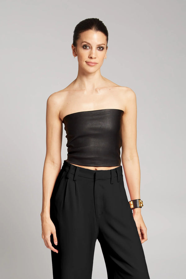 sprwmn Black Leather Tube Top Black