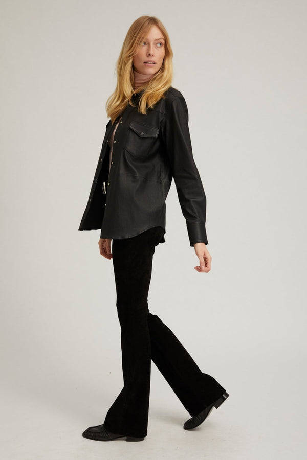 Sprwmn Black Leather Western Button Down Black