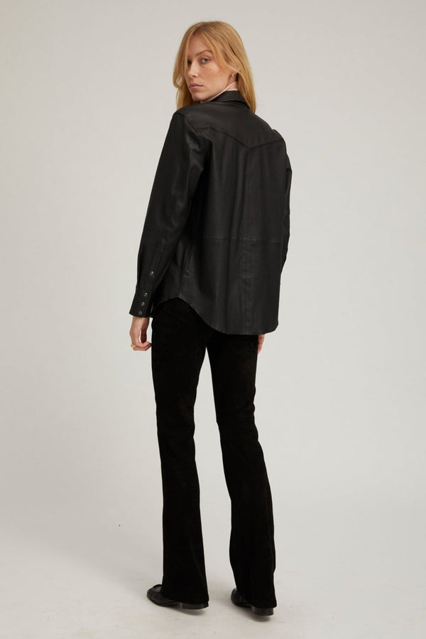 Sprwmn Black Leather Western Button Down Black