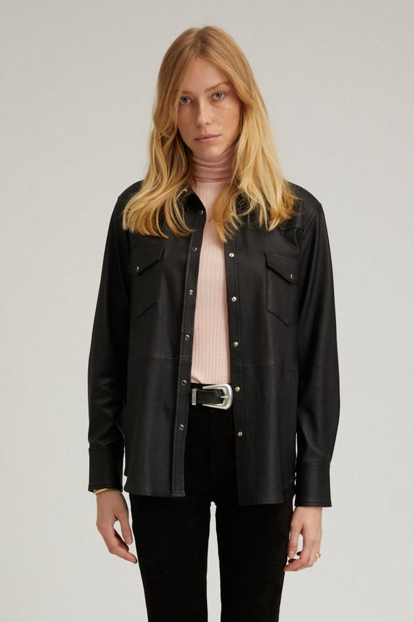 sprwmn Black Leather Western Button Down Black