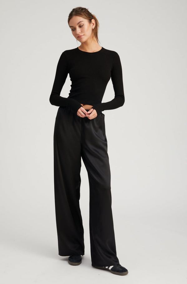 Sprwmn Black Rib Cropped Long Sleeve Tee Black