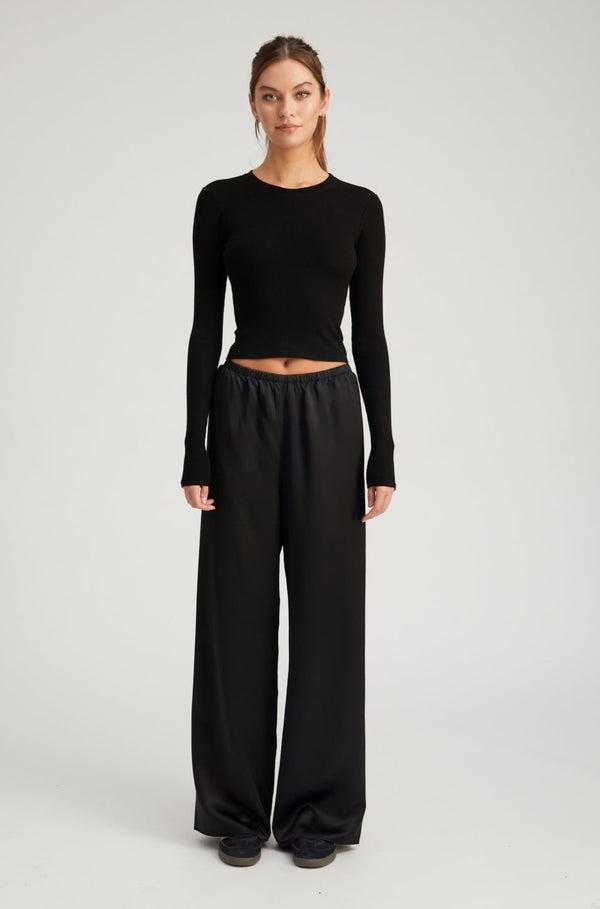 sprwmn Black Rib Cropped Long Sleeve Tee Black