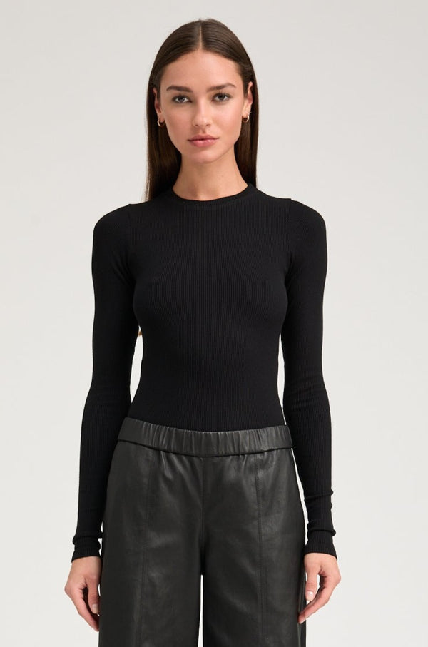 sprwmn Black Rib Long Sleeve Baby Tee Black