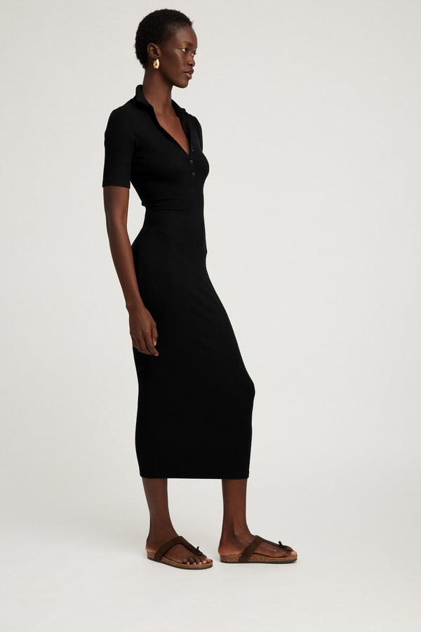 Sprwmn Black Rib Polo Maxi Dress Black