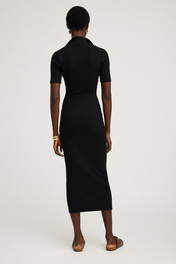 Sprwmn Black Rib Polo Maxi Dress Black