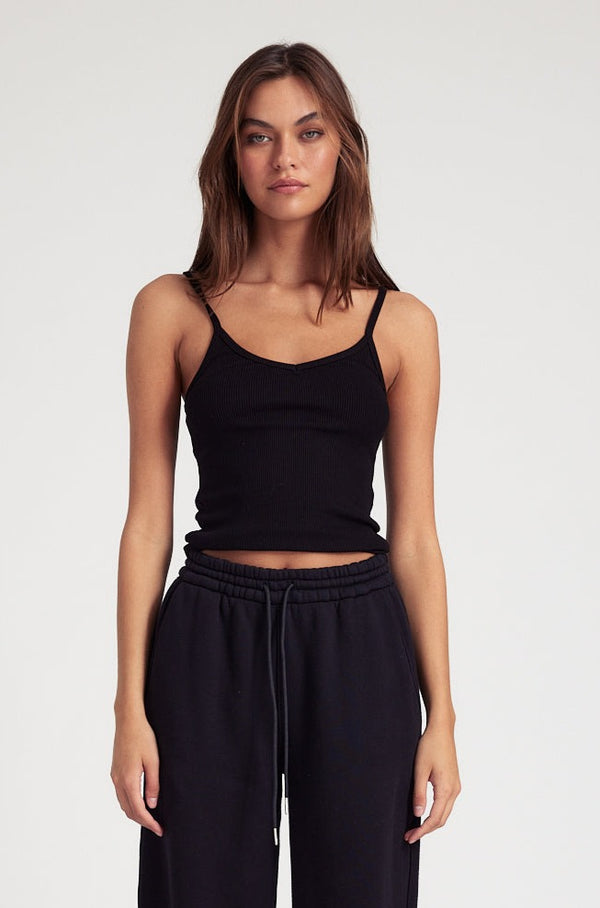 sprwmn Black Rib V-Neck Tank Black