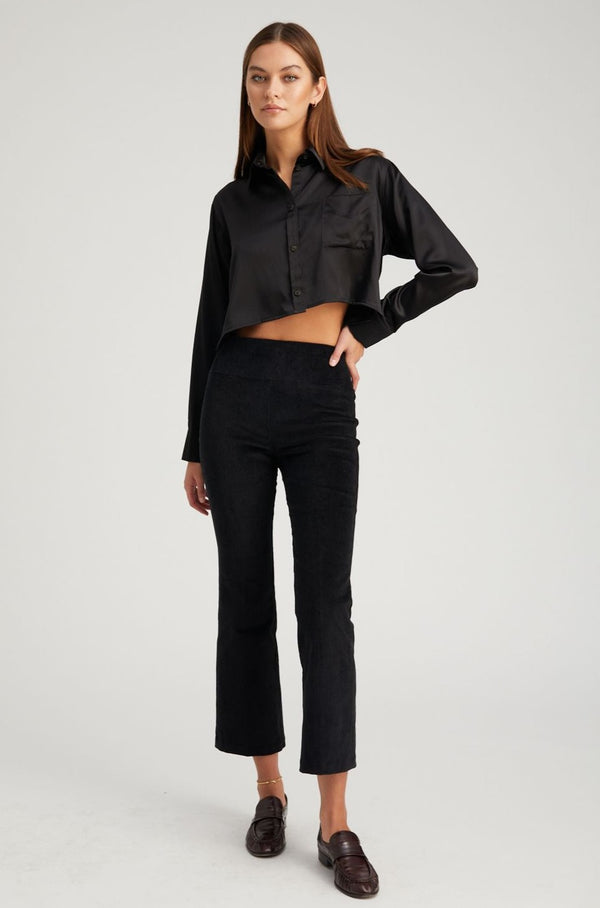 Sprwmn Black Silk Cropped Button Down Black