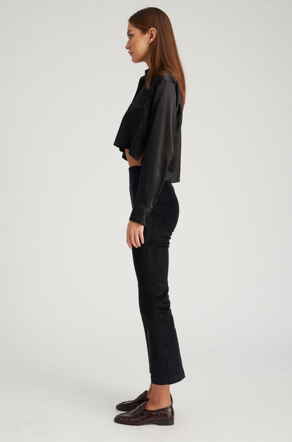 Sprwmn Black Silk Cropped Button Down Black