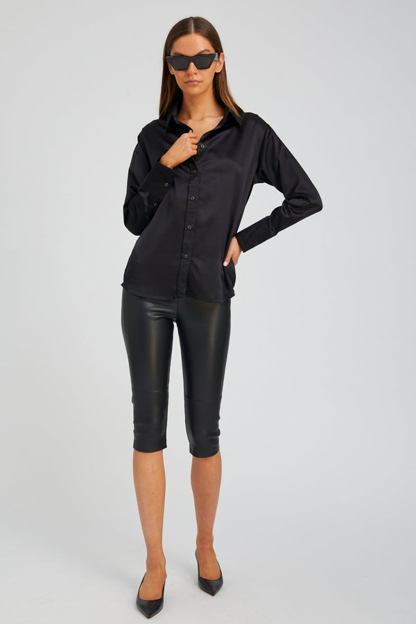 Sprwmn Black Silk Slim Button Down Black
