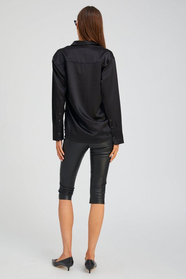 Sprwmn Black Silk Slim Button Down Black