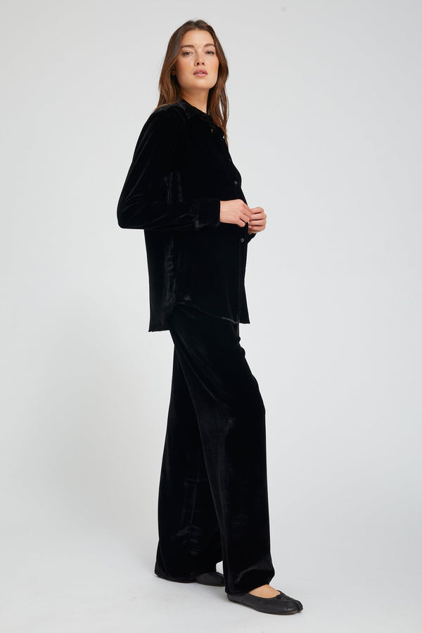 Sprwmn Black Silk Velvet Wide Leg Easy Pants BLACK