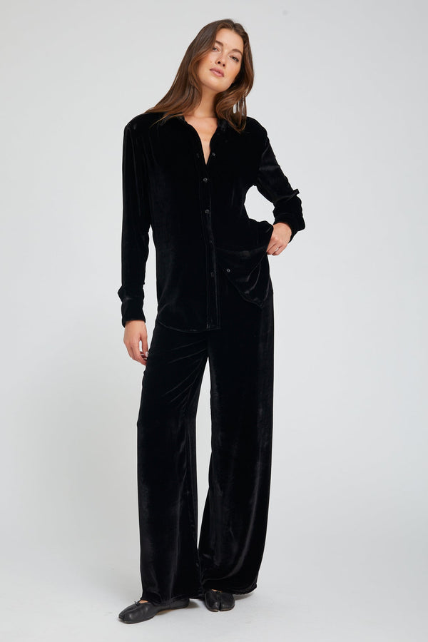 sprwmn Black Silk Velvet Wide Leg Easy Pants BLACK