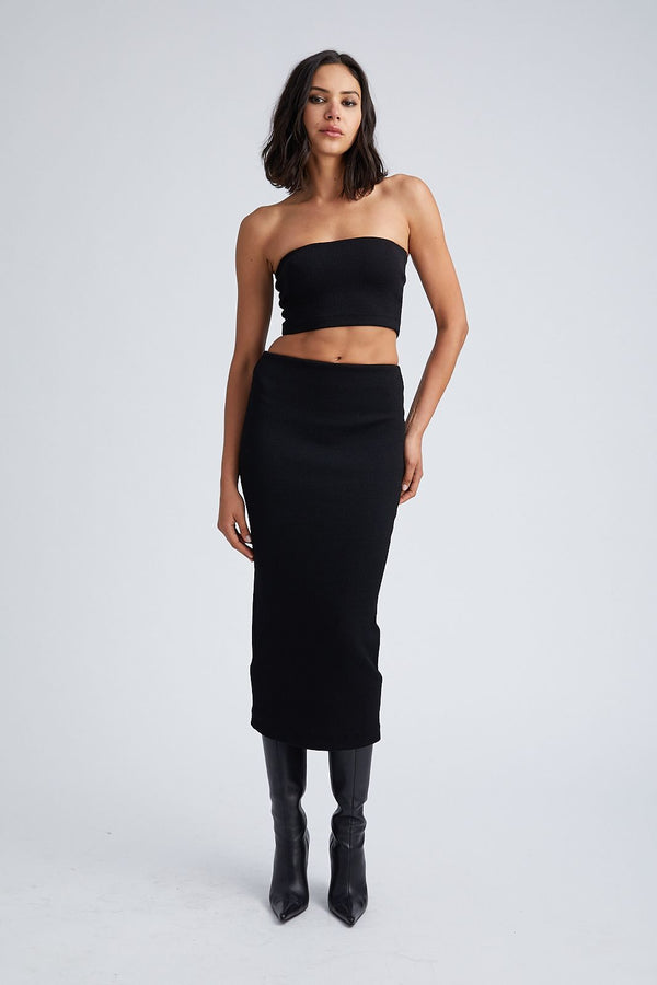 Sprwmn Black Stretch Jacquard Micro Tube Top Black