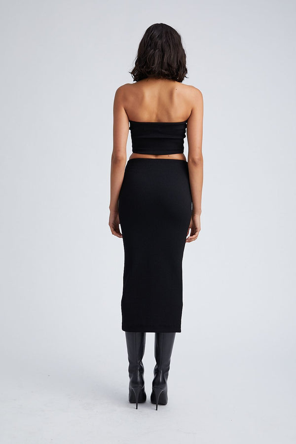 Sprwmn Black Stretch Jacquard Micro Tube Top Black