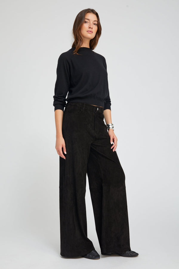Sprwmn Black Suede 5 Pocket Wide Leg BLACK