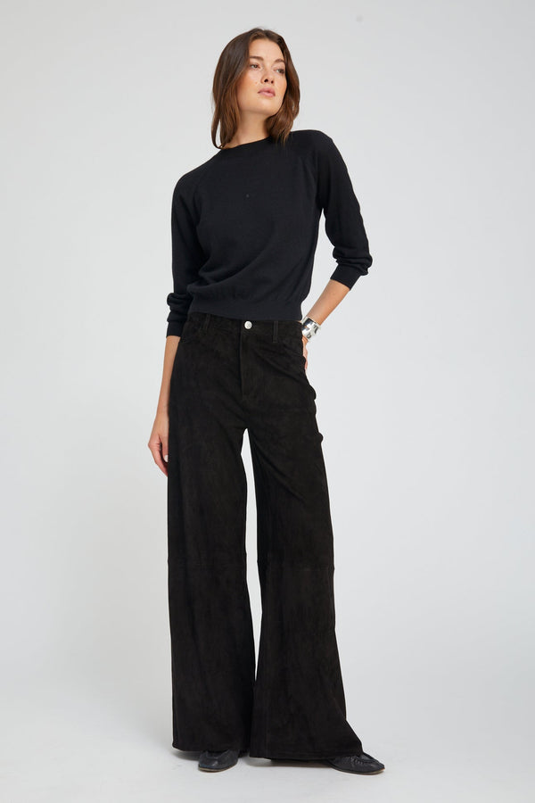 sprwmn Black Suede 5 Pocket Wide Leg BLACK