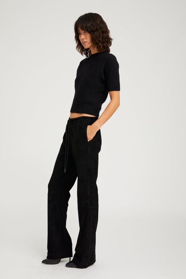 Sprwmn Black Suede Straight Leg Pants Black