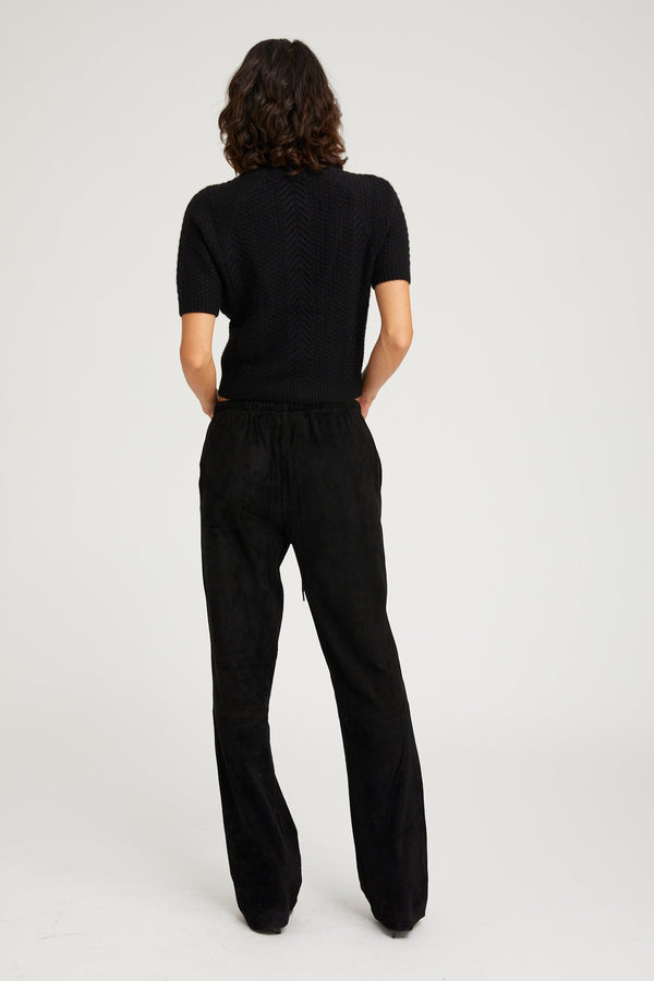 Sprwmn Black Suede Straight Leg Pants Black