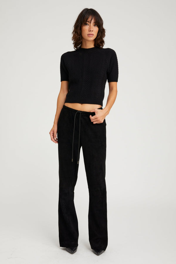sprwmn Black Suede Straight Leg Pants Black
