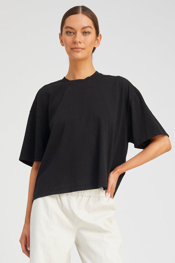 sprwmn Black Supima Cotton Boxy Tee BLACK