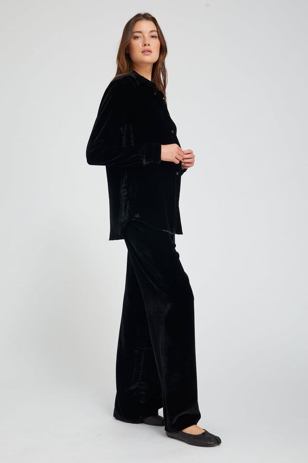Sprwmn Black Velvet Silk Elise Button Down BLACK