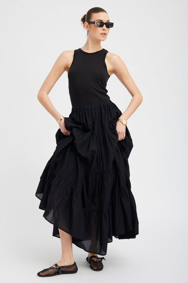 Sprwmn Black Voile Tiered Maxi Skirt Black