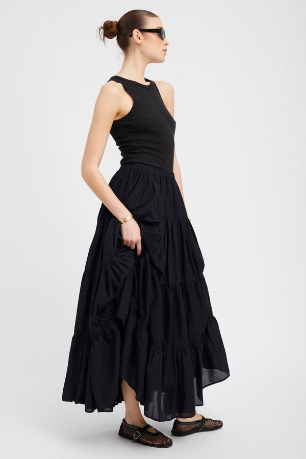 Sprwmn Black Voile Tiered Maxi Skirt Black